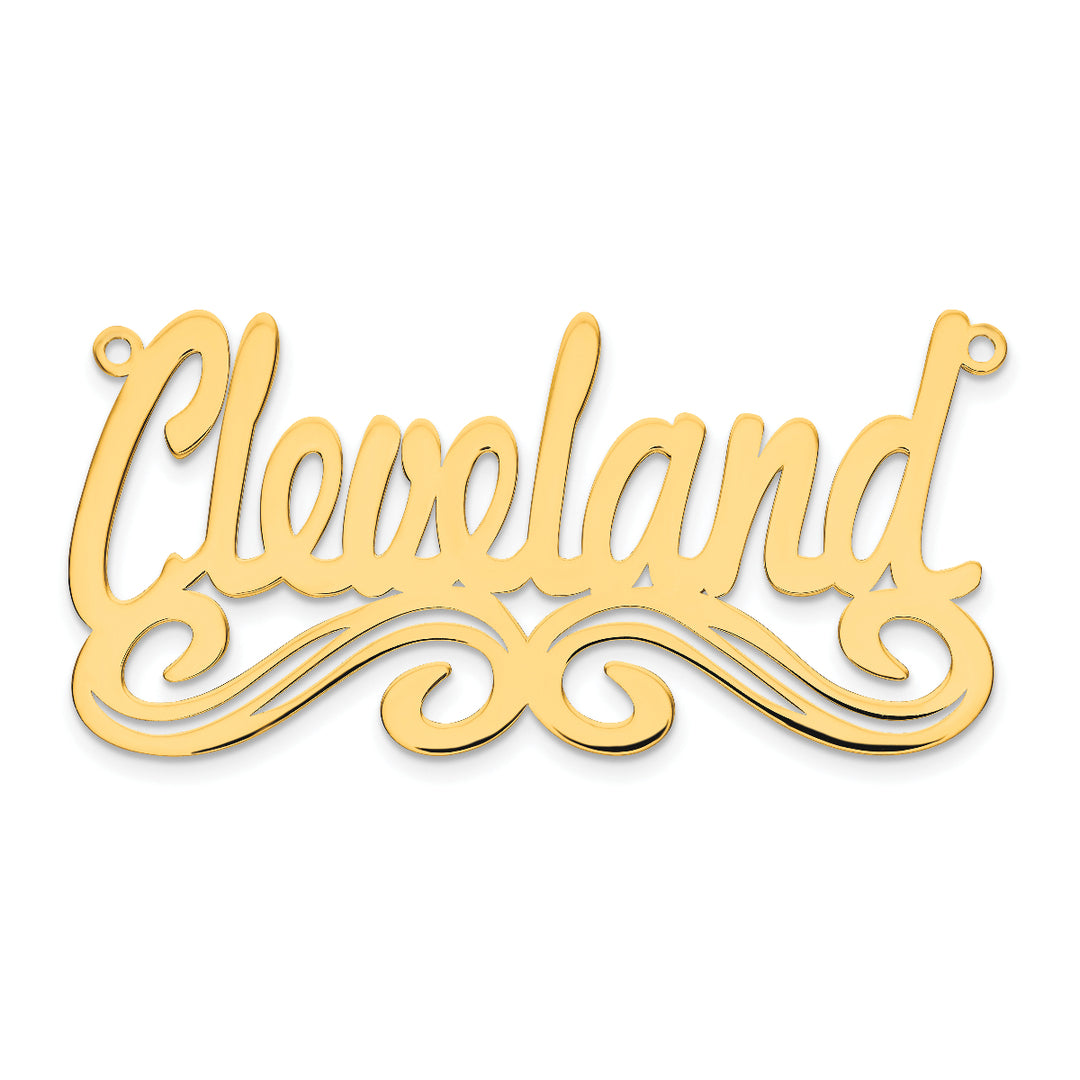 Roy Rose Jewelry Custom Made Personalized Name Necklace Pendant Cursive Bottom Flourish, size 1.9" inches, in 10K Yellow Gold in Length Choice of 16", 18", or 20"