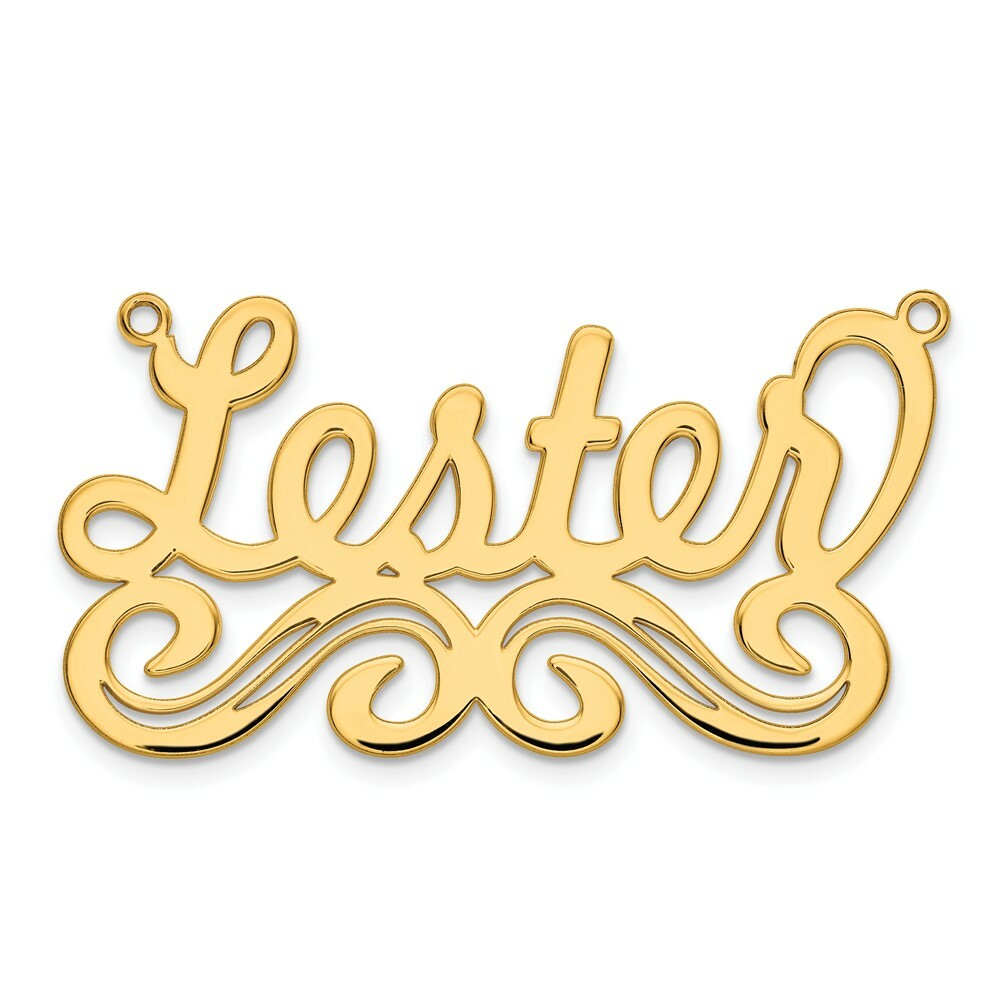 Roy Rose Jewelry Custom Made Personalized Name Necklace Pendant Cursive Bottom Flourish, size 1.9" inches, in 10K Yellow Gold in Length Choice of 16", 18", or 20"
