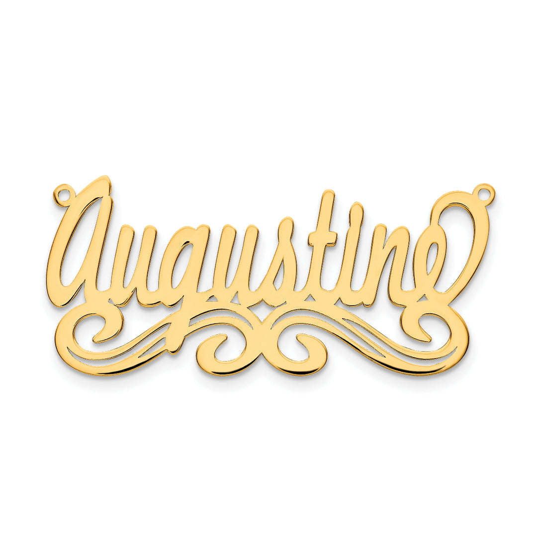 Roy Rose Jewelry Custom Made Personalized Name Necklace Pendant Cursive Bottom Flourish, size 1.4" inches, in 10K Yellow Gold in Length Choice of 16", 18", or 20"