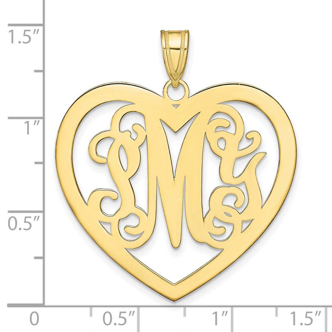 Roy Rose Jewelry 10K Yellow Gold Custom Personalized Script Letters Open Heart Shape Monogram 1 1/4" Size Pendant