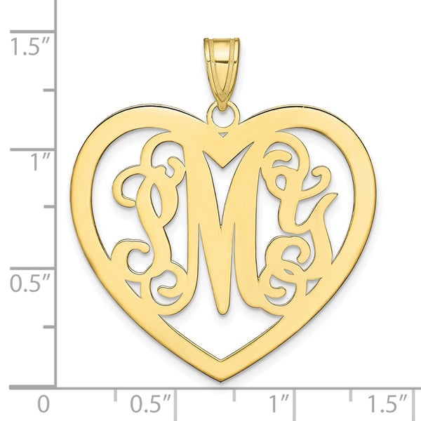 Roy Rose Jewelry 10K Yellow Gold Custom Personalized Script Letters Open Heart Shape Monogram 1 1/4