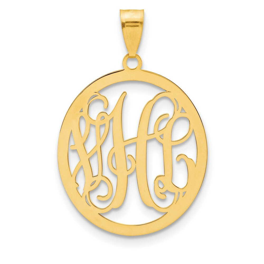 Roy Rose Jewelry 10K Yellow Gold Custom Personalized Script Letters Oval Monogram 1 1/4" Size Pendant