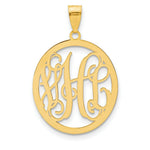 Load image into Gallery viewer, Roy Rose Jewelry 10K Yellow Gold Custom Personalized Script Letters Oval Monogram 1 1/4" Size Pendant
