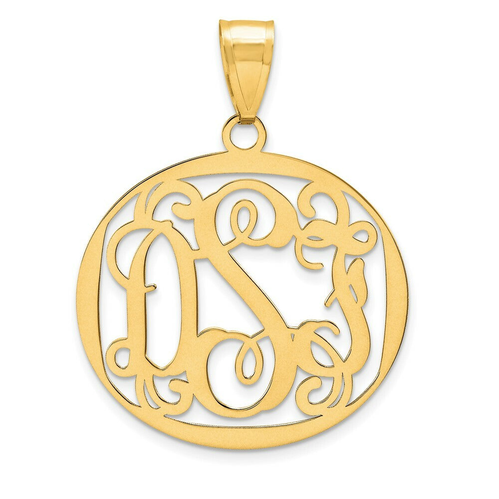 Roy Rose Jewelry 10K Yellow Gold Custom Personalized Script Letters Round Monogram 1" inch Diameter Size Pendant