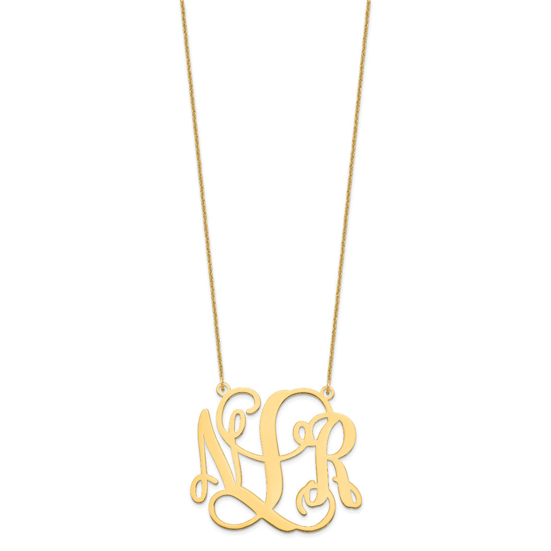 10K Yellow Gold Custom Personalized Outlined Monogram Necklace with 1 5/8" inch Wide Pendant 18" Chain