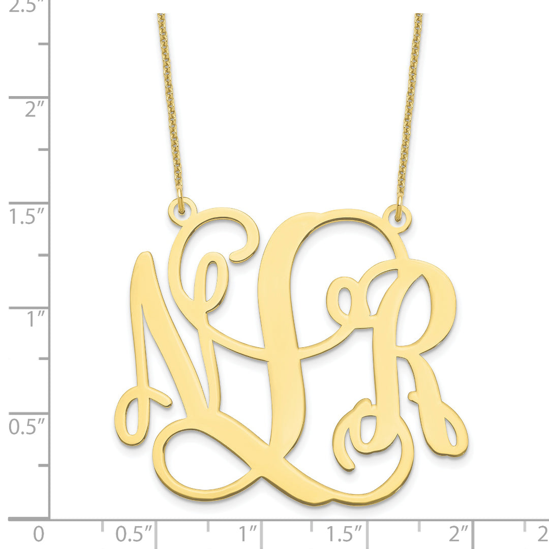 10K Yellow Gold Custom Personalized Outlined Monogram Necklace with 1 5/8" inch Wide Pendant 18" Chain