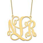 Load image into Gallery viewer, 10K Yellow Gold Custom Personalized Outlined Monogram Necklace with 1 5/8" inch Wide Pendant 18" Chain
