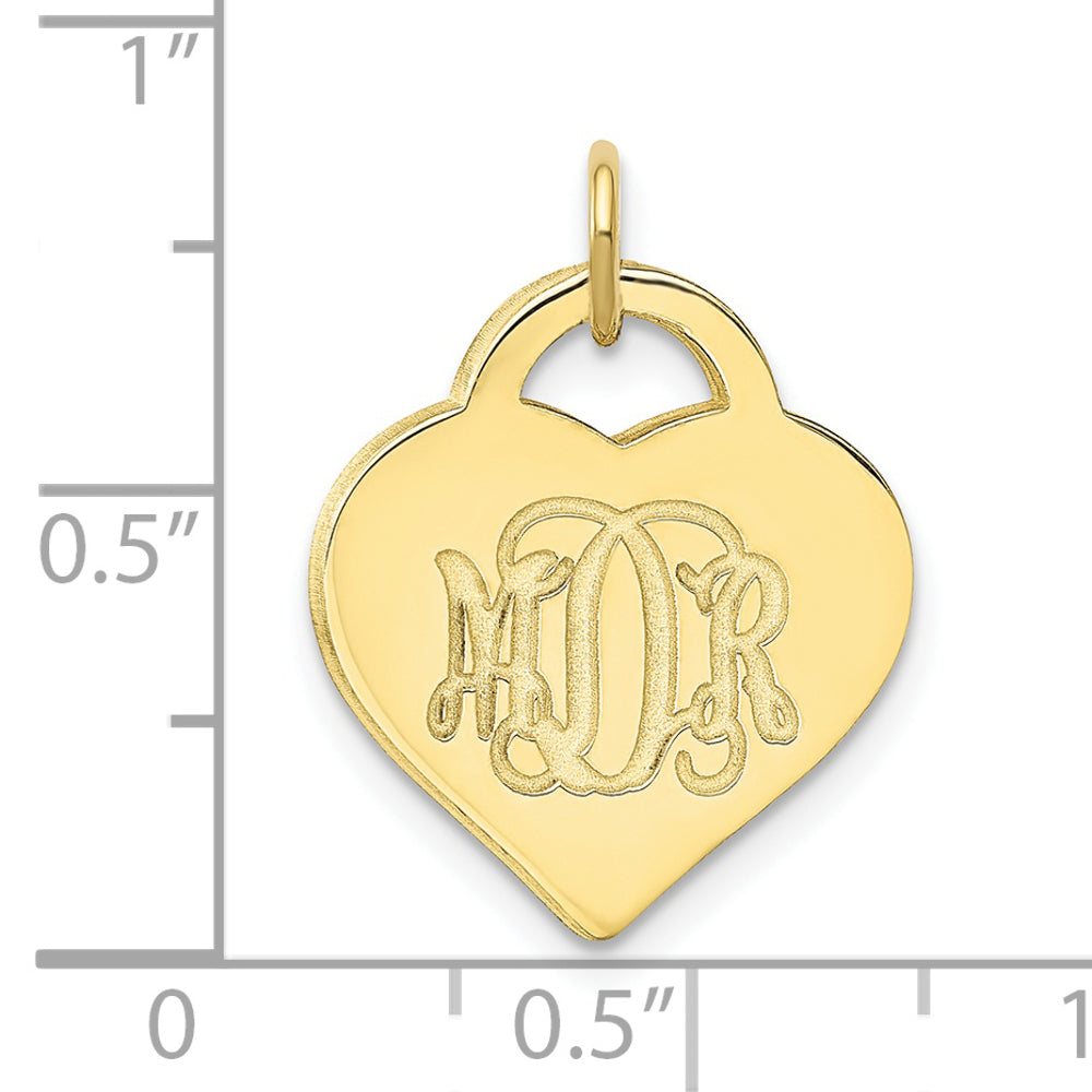 Roy Rose Jewelry 10K Yellow Gold Custom Personalized Script Letters on Solid Heart Shape Monogram 5/8" Size Pendant