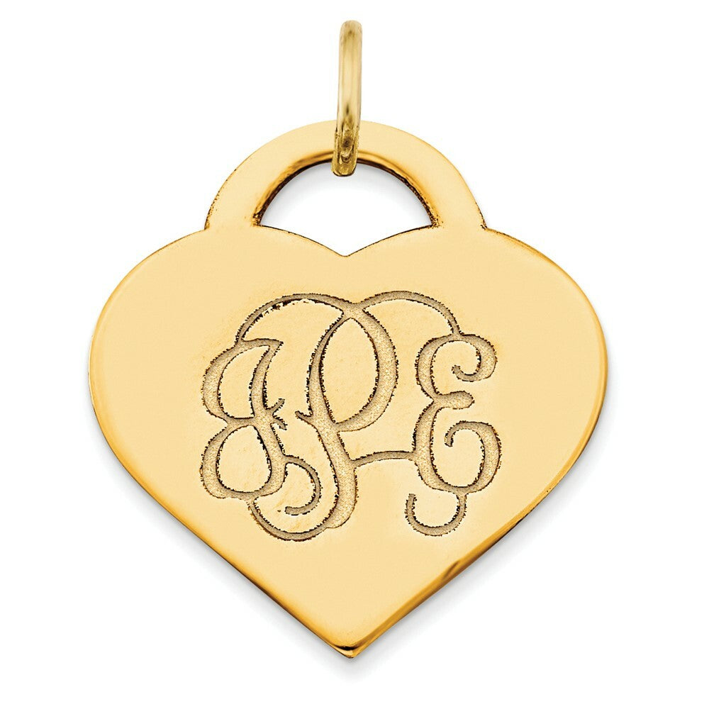 Roy Rose Jewelry 10K Yellow Gold Custom Personalized Script Letters on Solid Heart Shape Monogram 5/8" Size Pendant