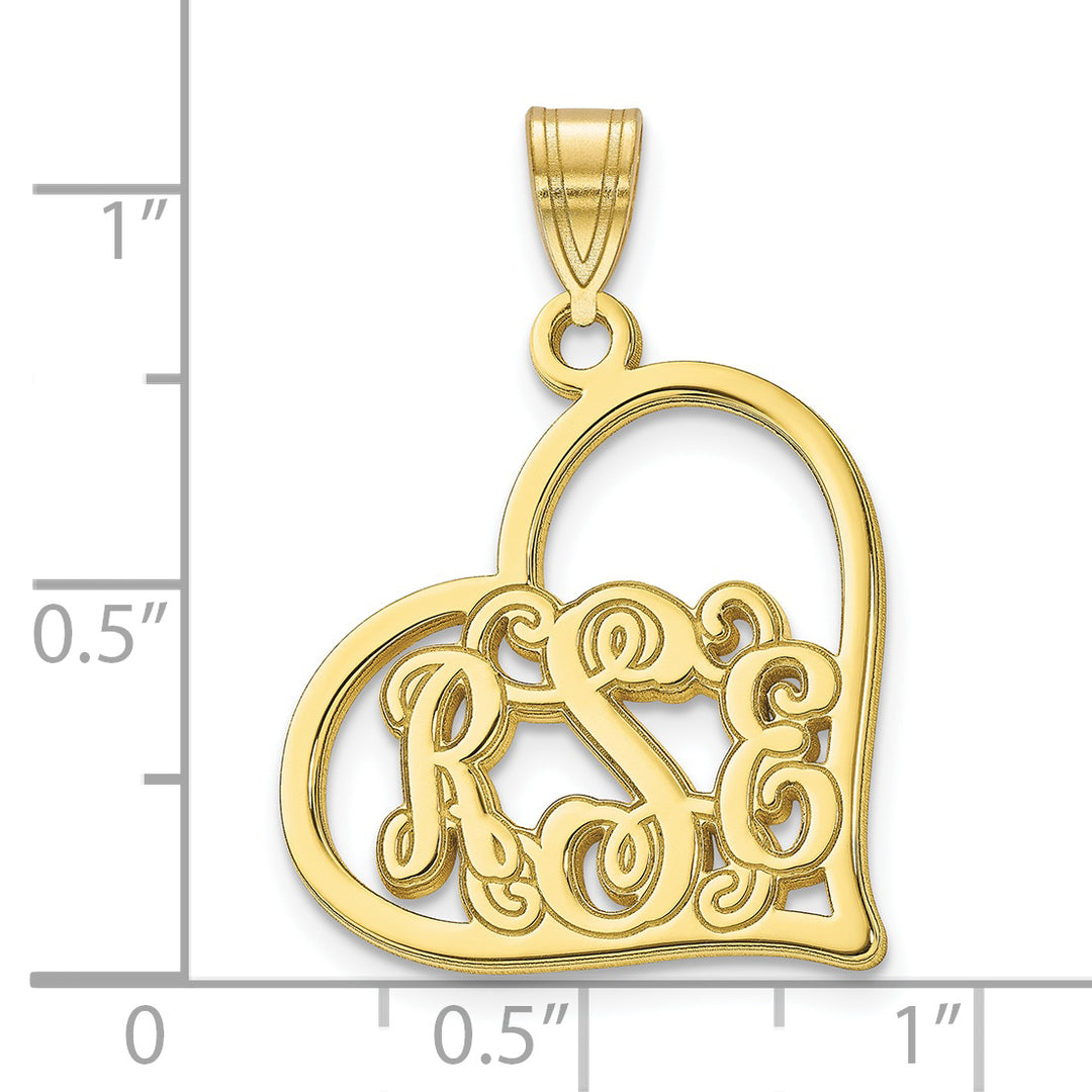 Roy Rose Jewelry 10K Yellow Gold Custom Personalized Script Letters Open Tilted Heart Shape Monogram 3/4" Size Pendant