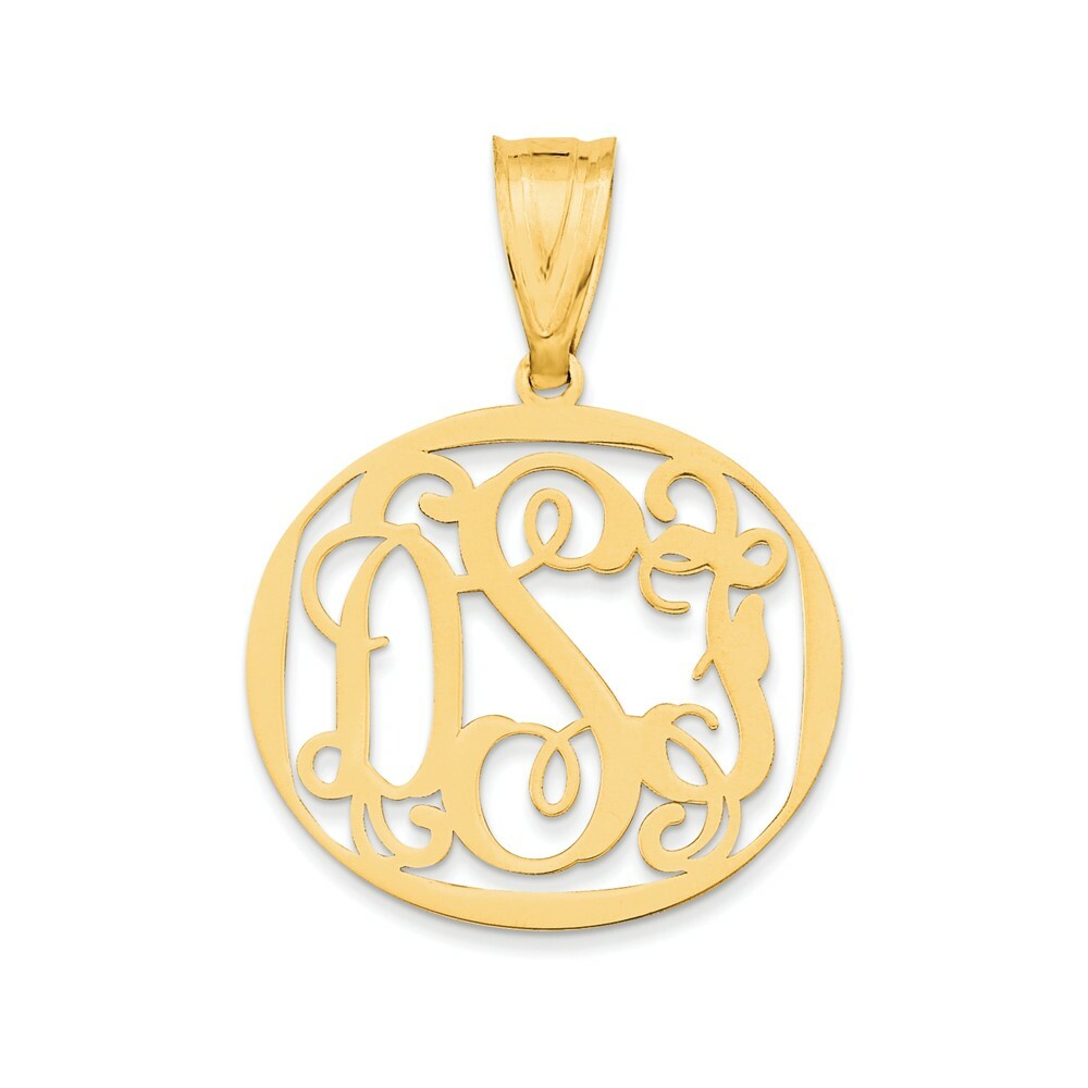 10K Yellow Gold Oval Custom Personalized Monogram Pendant 5/8" inch Wide