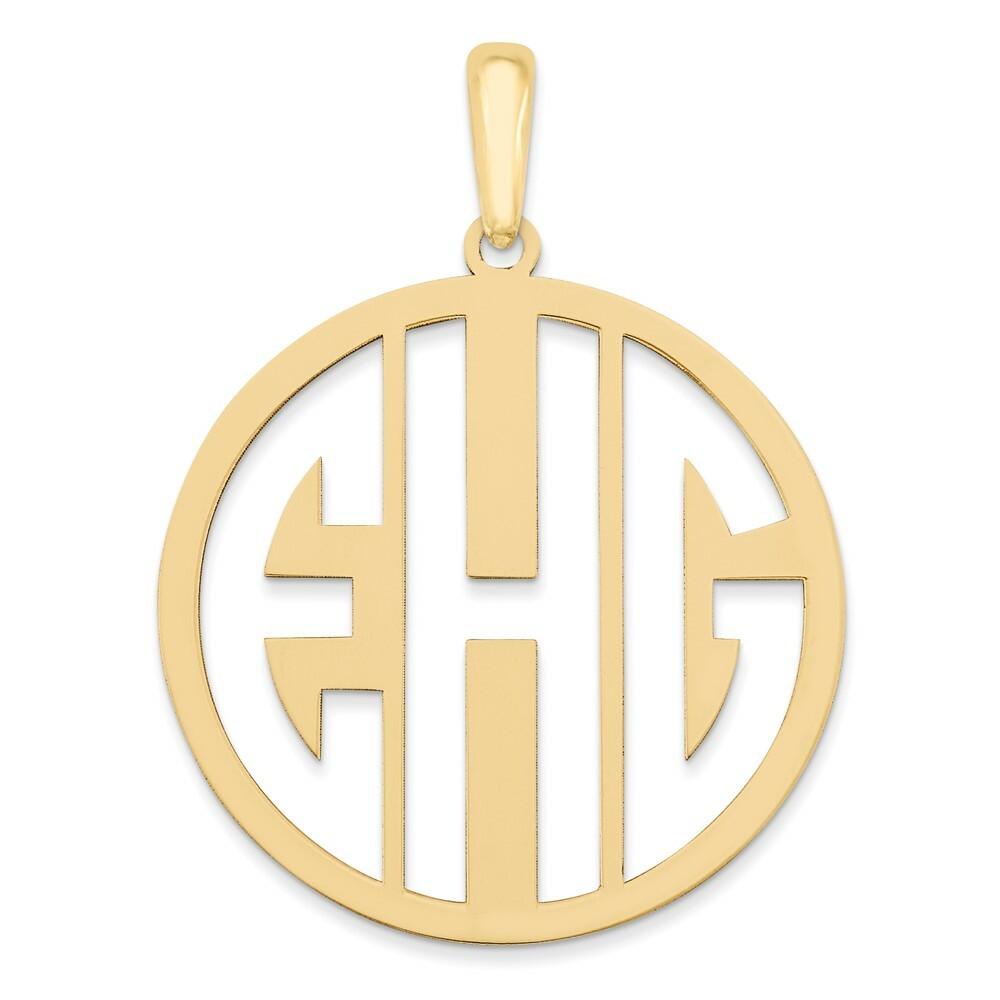 Roy Rose Jewelry 10K Yellow Gold Custom Personalized Circle Cut-out Block Letters Round Shape Monogram 1" Size Pendant