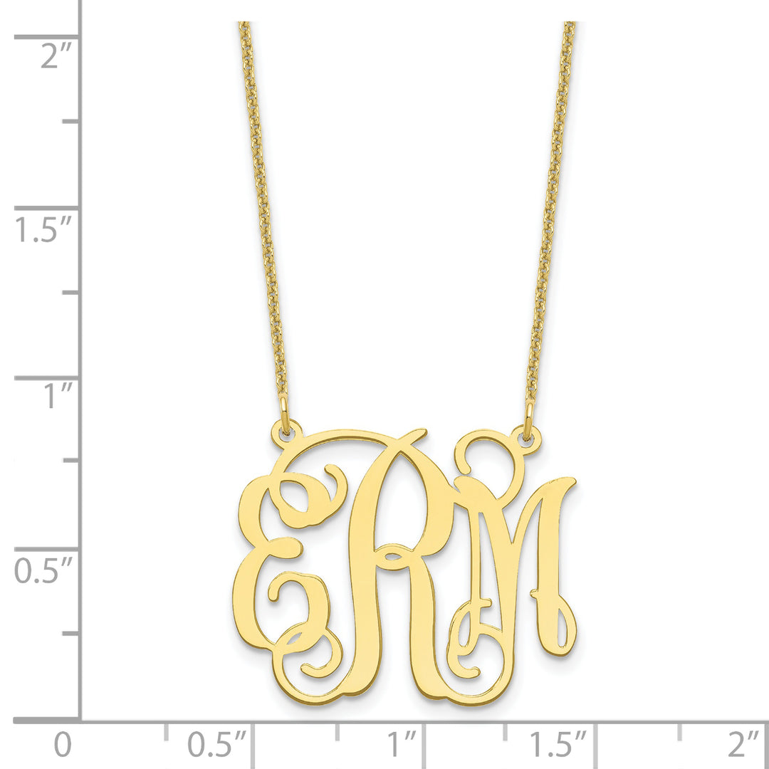 10K Yellow Gold Custom Personalized Monogram Necklace with 1" inch Wide Pendant 18" Chain