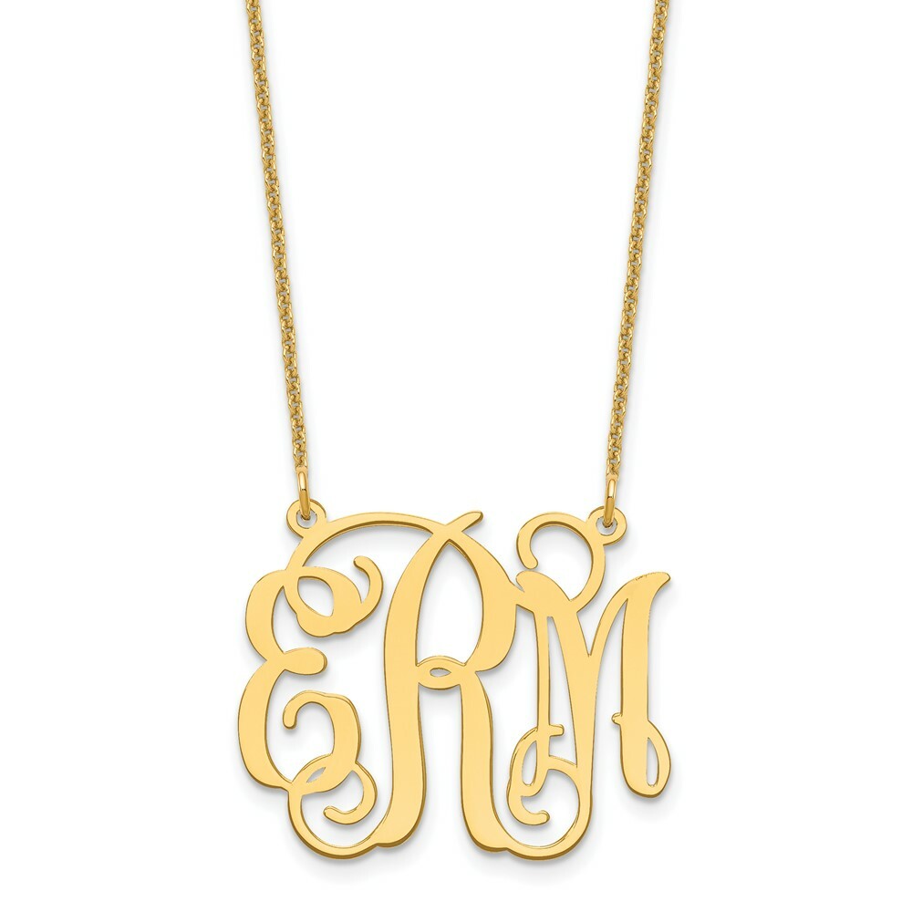10K Yellow Gold Custom Personalized Monogram Necklace with 1" inch Wide Pendant 18" Chain