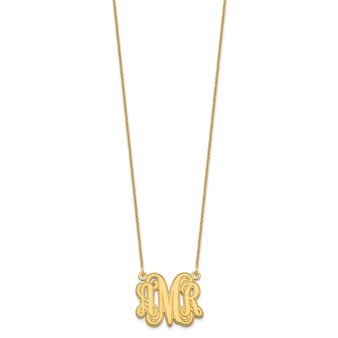 Roy Rose Jewelry 10K Yellow Gold Custom Personalized Outlined Monogram Necklace with 3/4" inch Wide Pendant 18" Chain from