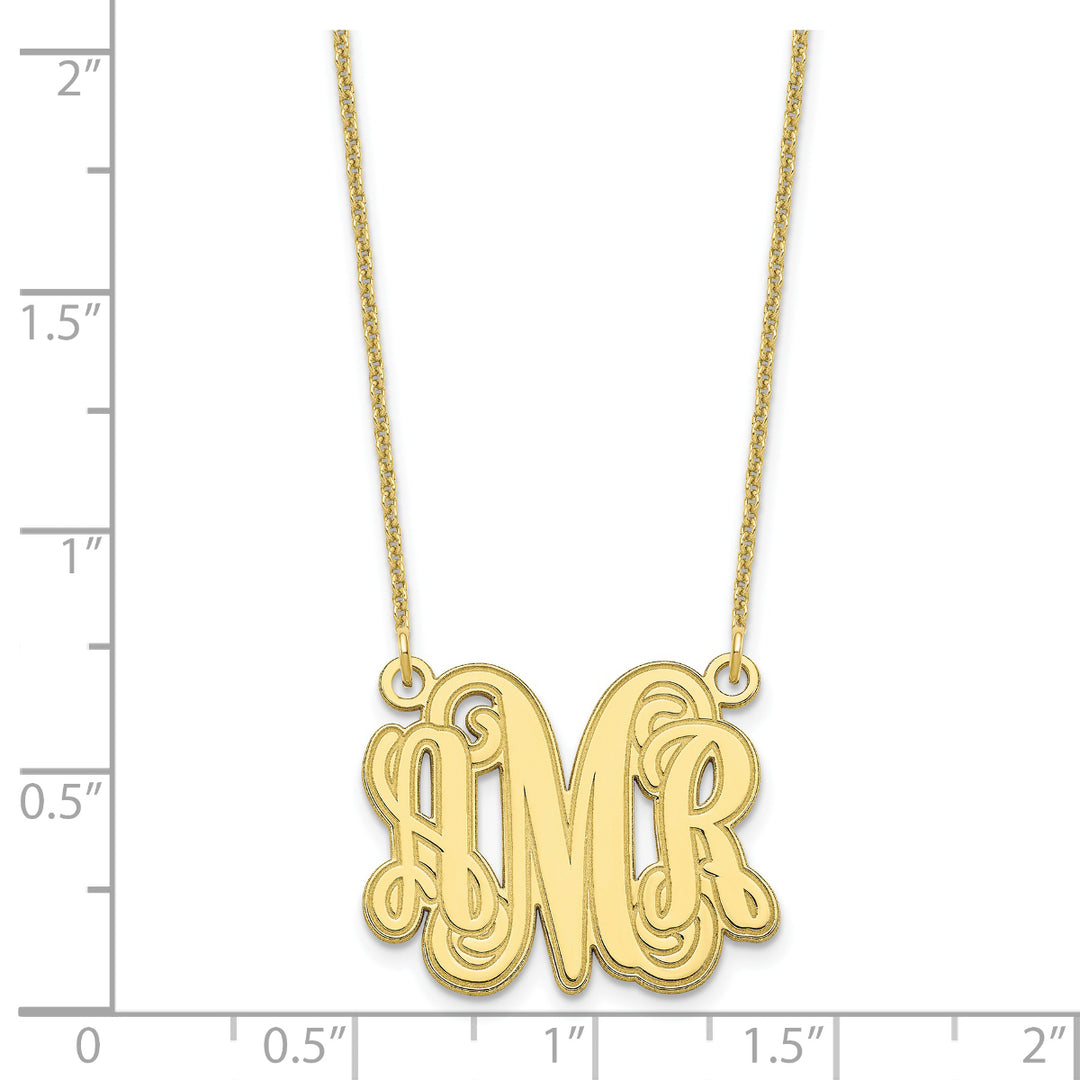 Roy Rose Jewelry 10K Yellow Gold Custom Personalized Outlined Monogram Necklace with 3/4" inch Wide Pendant 18" Chain from