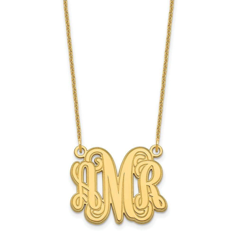 Roy Rose Jewelry 10K Yellow Gold Custom Personalized Outlined Monogram Necklace with 3/4" inch Wide Pendant 18" Chain from