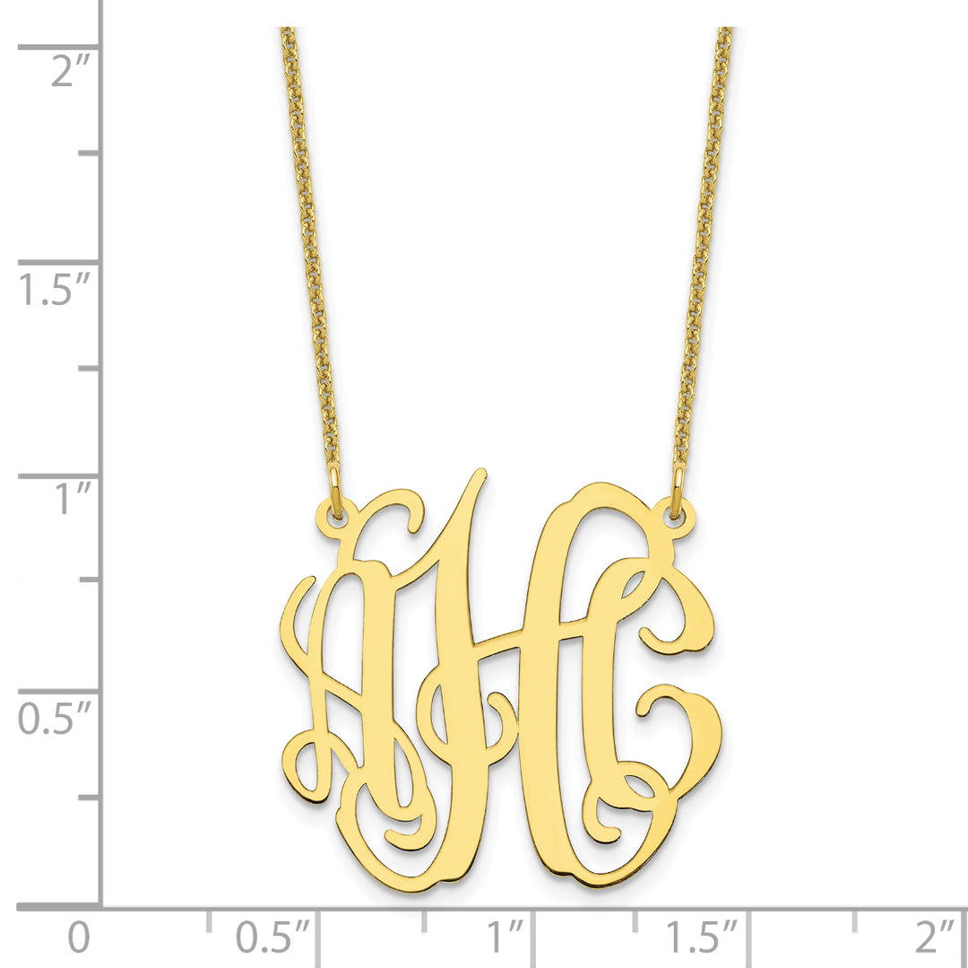 10K Yellow Gold Custom Personalized Monogram Necklace with Small 1" inch Wide Pendant 18" Chain