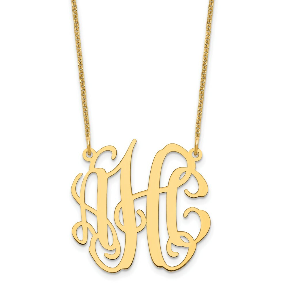 10K Yellow Gold Custom Personalized Monogram Necklace with Small 1" inch Wide Pendant 18" Chain