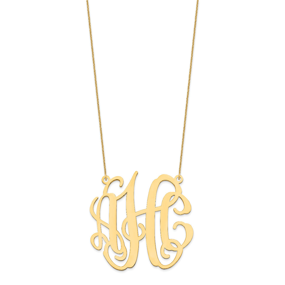 10K Yellow Gold Custom Personalized Monogram Necklace with Large 2" inches Wide Pendant 18" Chain