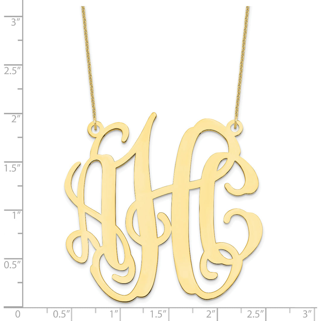 10K Yellow Gold Custom Personalized Monogram Necklace with Large 2" inches Wide Pendant 18" Chain