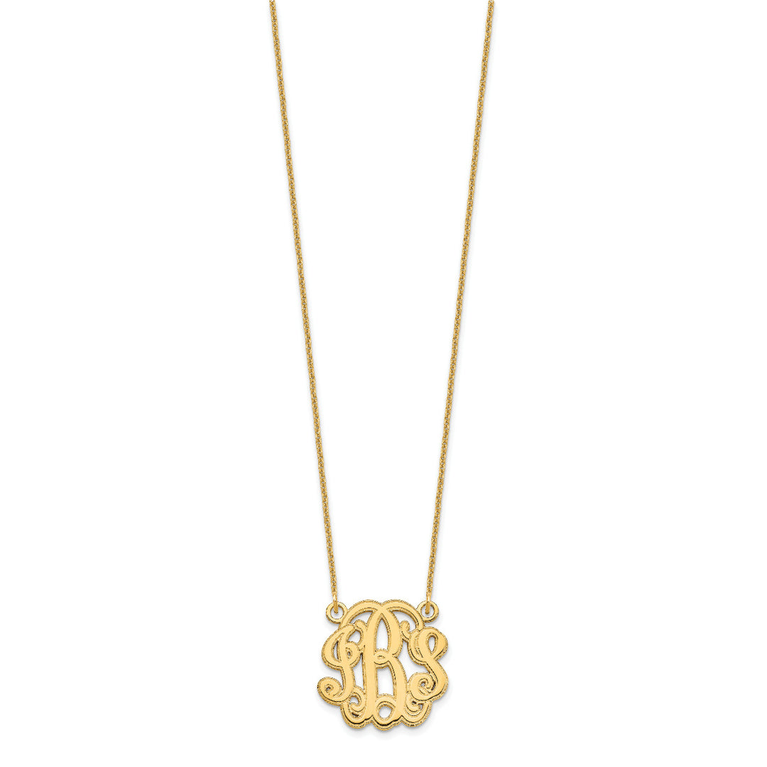 10K Yellow Gold Custom Personalized Script Style Monogram Necklace 3/4" inch Size Pendant 18" Chain