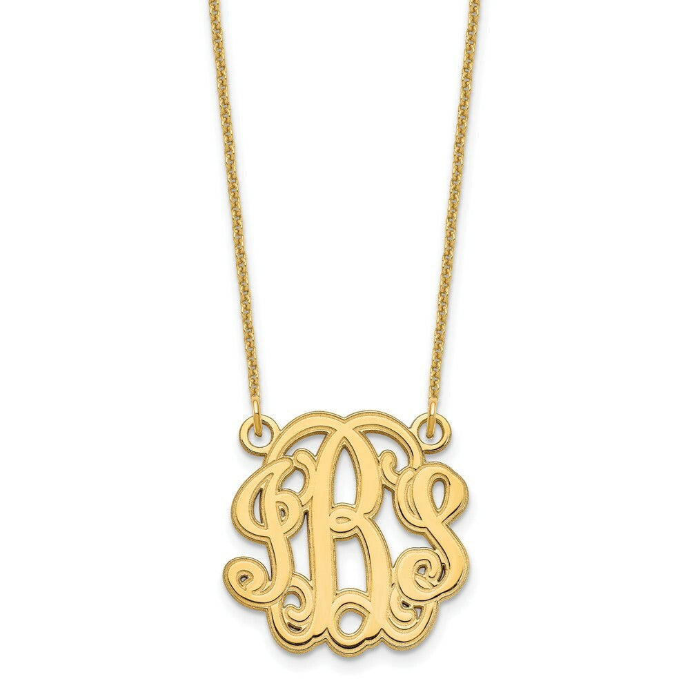 10K Yellow Gold Custom Personalized Script Style Monogram Necklace 3/4" inch Size Pendant 18" Chain