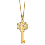 Load image into Gallery viewer, Roy Rose Jewelry 10K Yellow Gold Custom Personalized Script Monogram on Key Shape Necklace 1 1/4" inch Length Size Pendant 18" Chain
