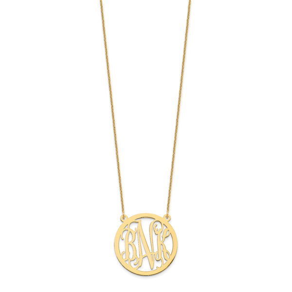 10K Yellow Gold Custom Personalized Script Monogram in Round Circle Necklace 1