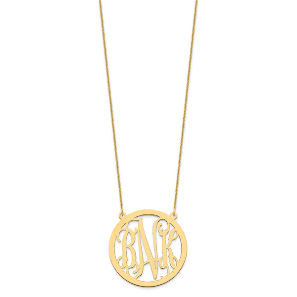 10K Yellow Gold Custom Personalized Script Monogram in Round Circle Necklace 1 1/4