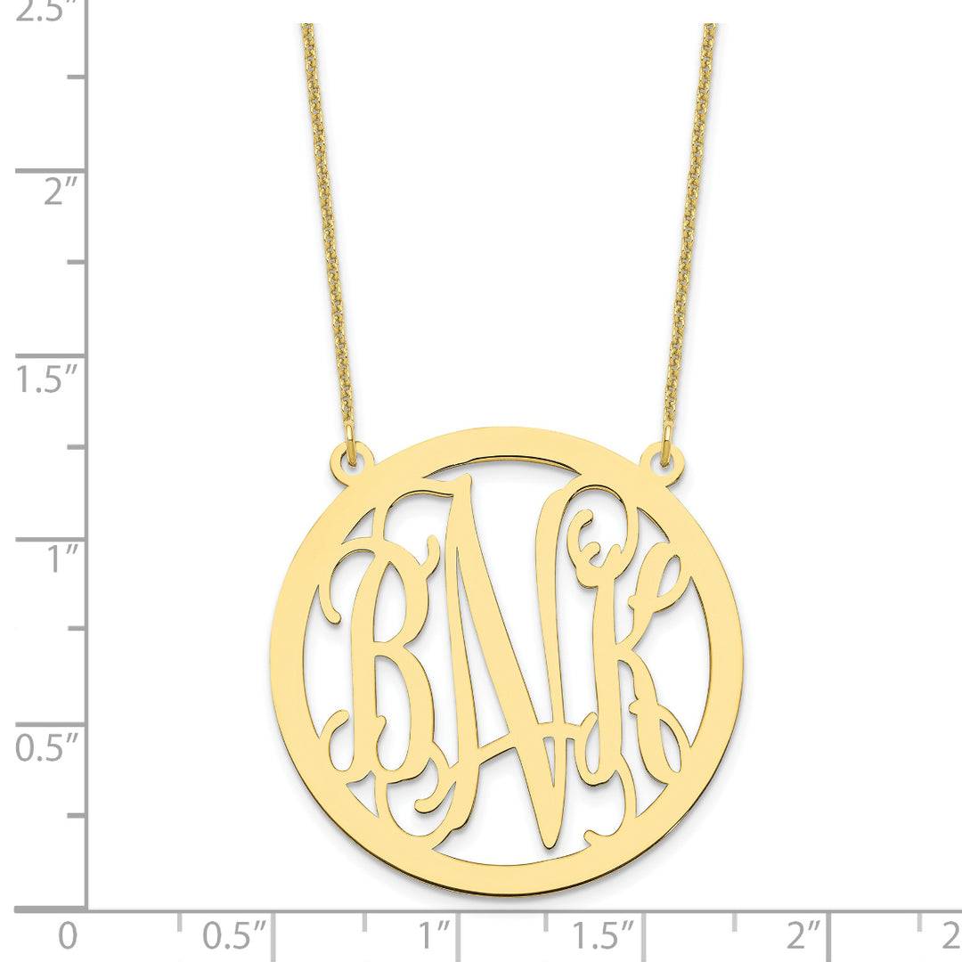 10K Yellow Gold Custom Personalized Script Monogram in Round Circle Necklace 1 1/4" inch Size Pendant 18" Chain
