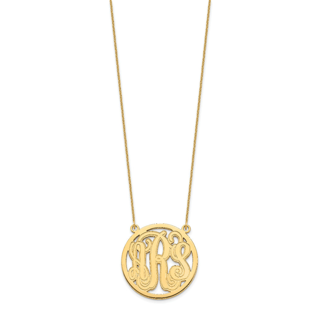 10K Yellow Gold Custom Personalized Script Monogram in Round Circle Necklace 1" inch Size Pendant 18" Chain