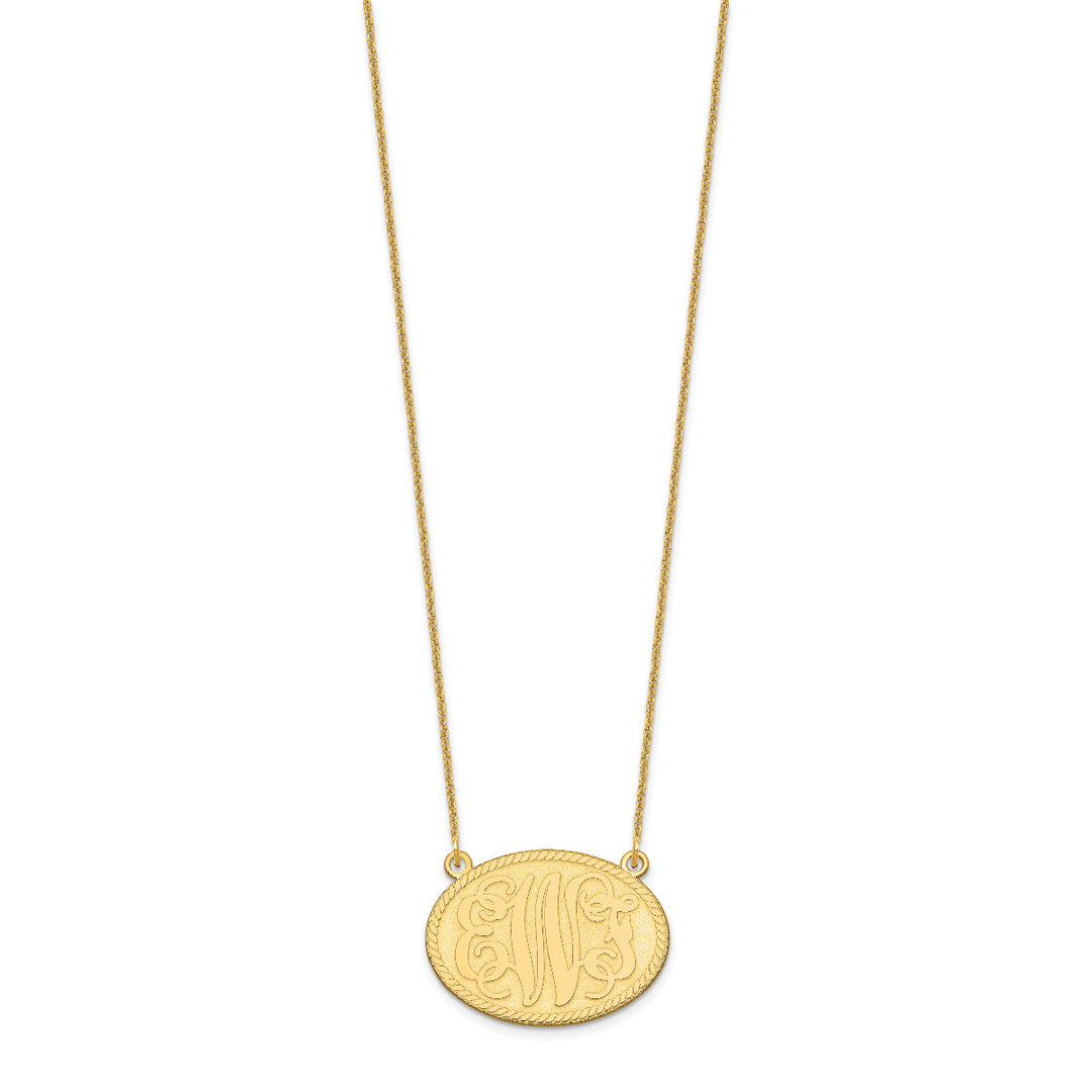 Roy Rose Jewelry 10K Yellow Gold Custom Personalized Script on Solid Oval Monogram Necklace 1" inch Length Size Pendant 18" Chain