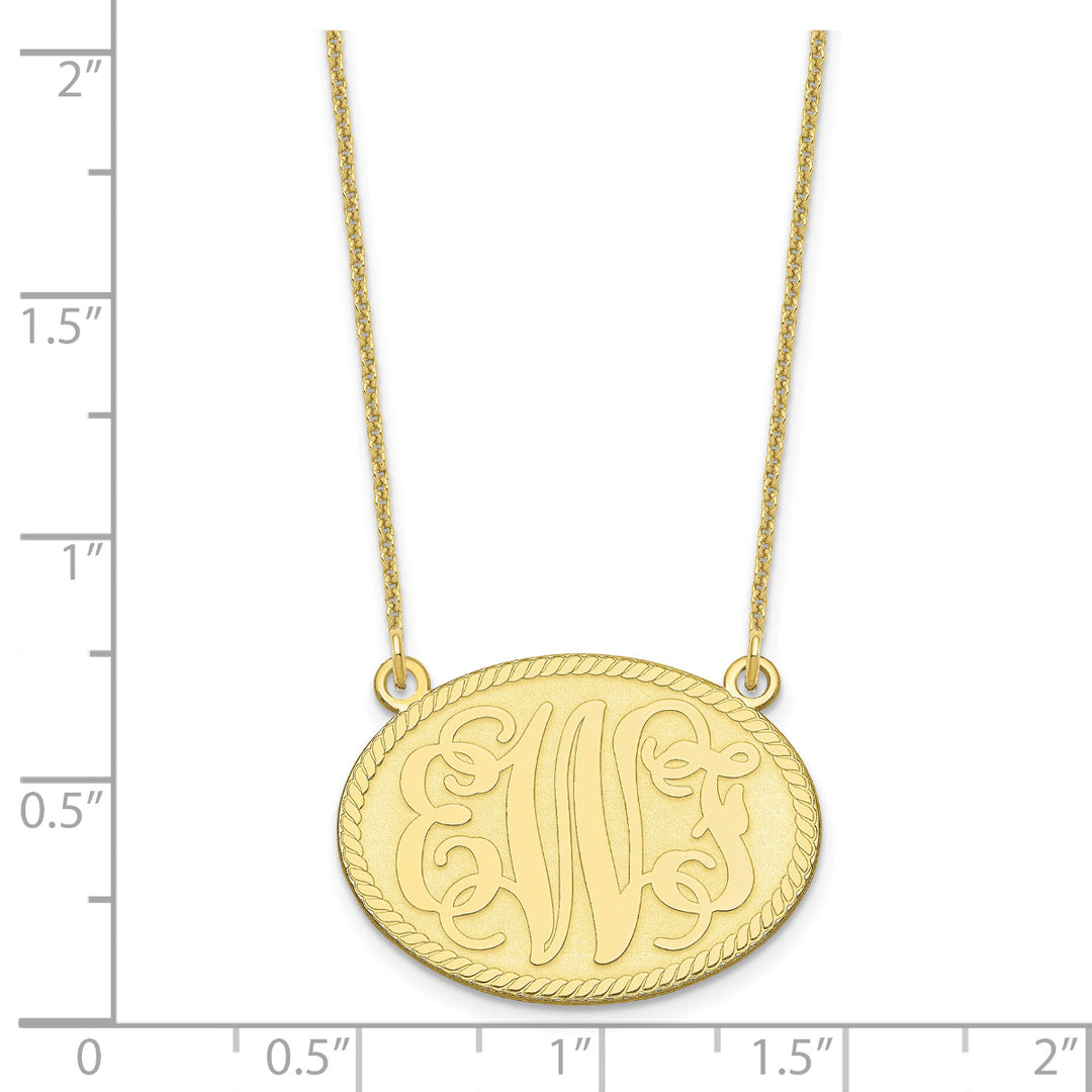 Roy Rose Jewelry 10K Yellow Gold Custom Personalized Script on Solid Oval Monogram Necklace 1" inch Length Size Pendant 18" Chain