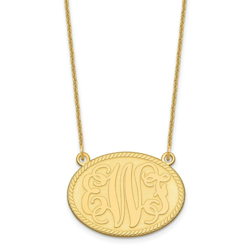 Roy Rose Jewelry 10K Yellow Gold Custom Personalized Script on Solid Oval Monogram Necklace 1" inch Length Size Pendant 18" Chain