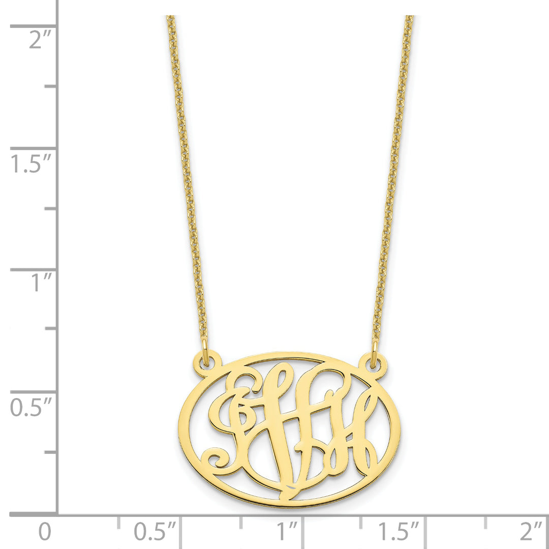 Roy Rose Jewelry 10K Yellow Gold Custom Personalized Script Monogram in Oval Border Necklace 7/8" inch Size Pendant 18" Chain