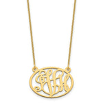Load image into Gallery viewer, Roy Rose Jewelry 10K Yellow Gold Custom Personalized Script Monogram in Oval Border Necklace 7/8" inch Size Pendant 18" Chain
