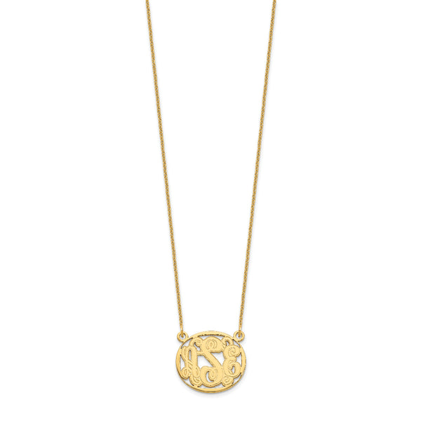 Roy Rose Jewelry 10K Yellow Gold Custom Personalized Script Monogram in Oval Border Necklace 3/4