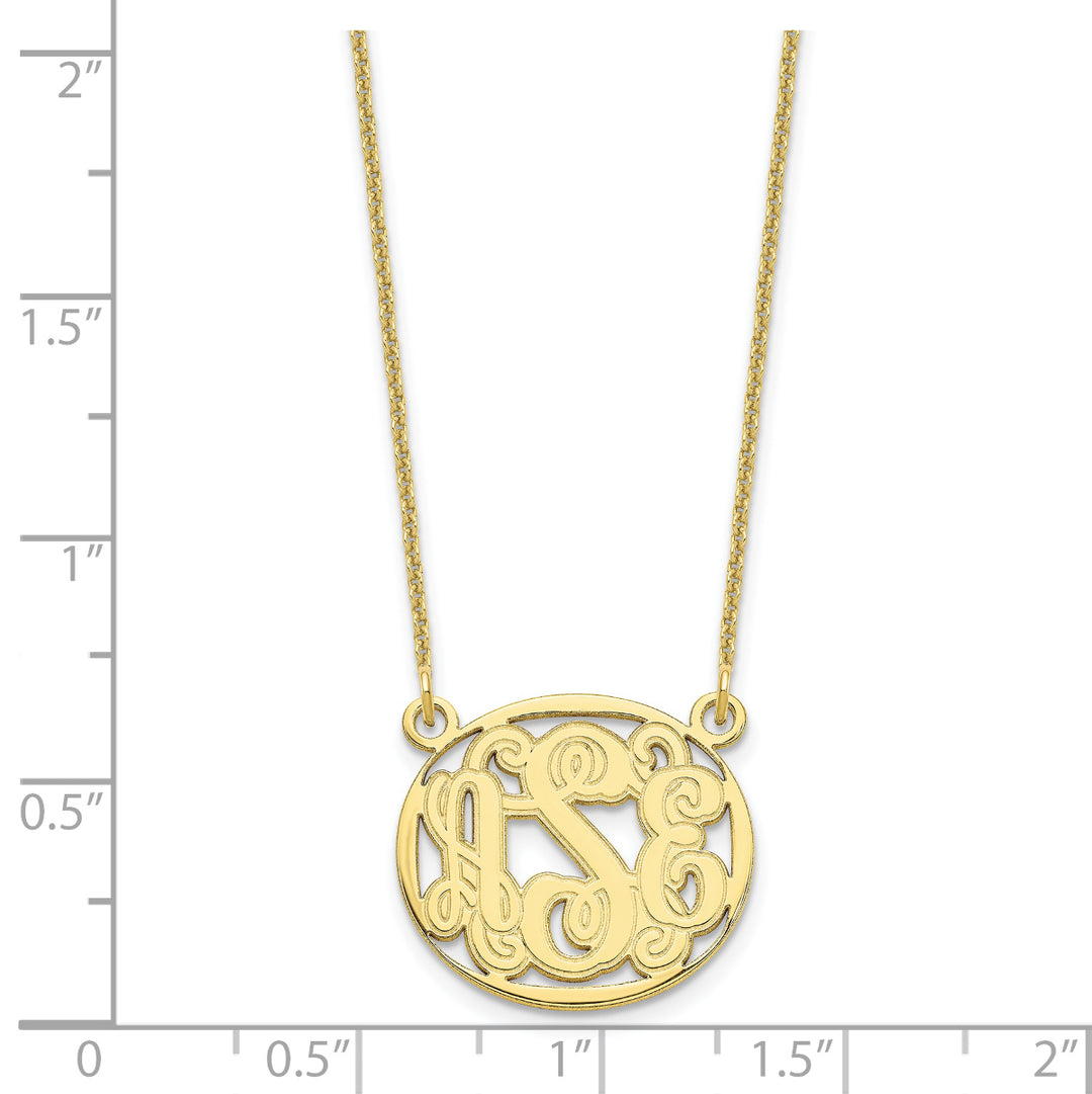 Roy Rose Jewelry 10K Yellow Gold Custom Personalized Script Monogram in Oval Border Necklace 3/4" inch Size Pendant 18" Chain from