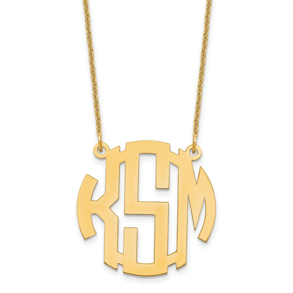 Roy Rose Jewelry 10K Yellow Gold Custom Personalized Circle Block Letter Round Monogram Necklace 1" inch Length Size Pendant 18" Chain