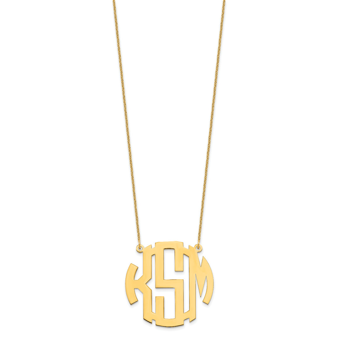 Roy Rose Jewelry 10K Yellow Gold Custom Personalized Circle Block Letter Round Monogram Necklace 1 1/4" inch Length Size Pendant 18" Chain