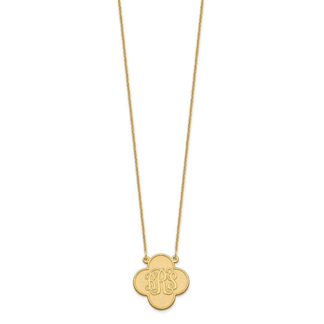 Roy Rose Jewelry 10K Yellow Gold Custom Personalized Script Monogram on Clover Shape Necklace 3/4" inch Size Pendant 18" Chain