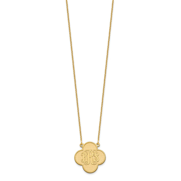 Roy Rose Jewelry 10K Yellow Gold Custom Personalized Script Monogram on Clover Shape Necklace 3/4