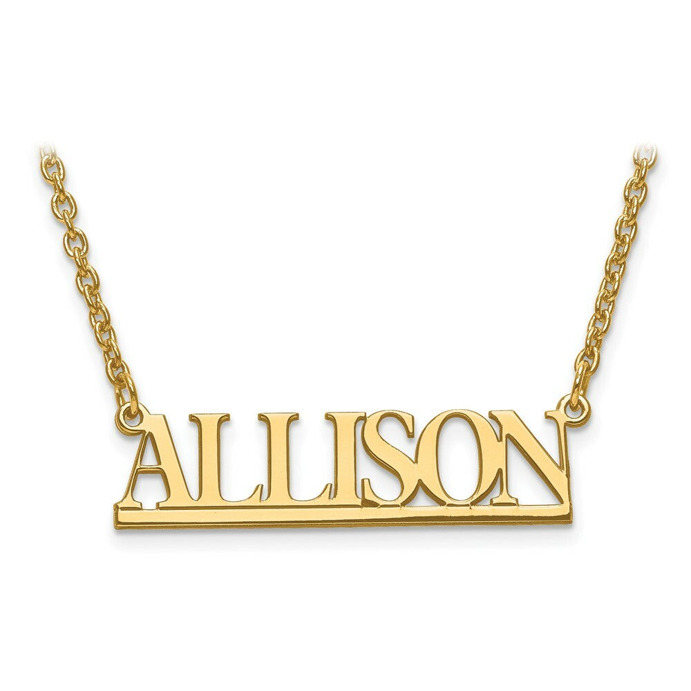 Roy Rose Jewelry Custom Made Personalized Name All Caps Uppercase Necklace Pendant, size 1.30" inches, in 10K Yellow Gold in Length Choice of 16", 18", or 20"