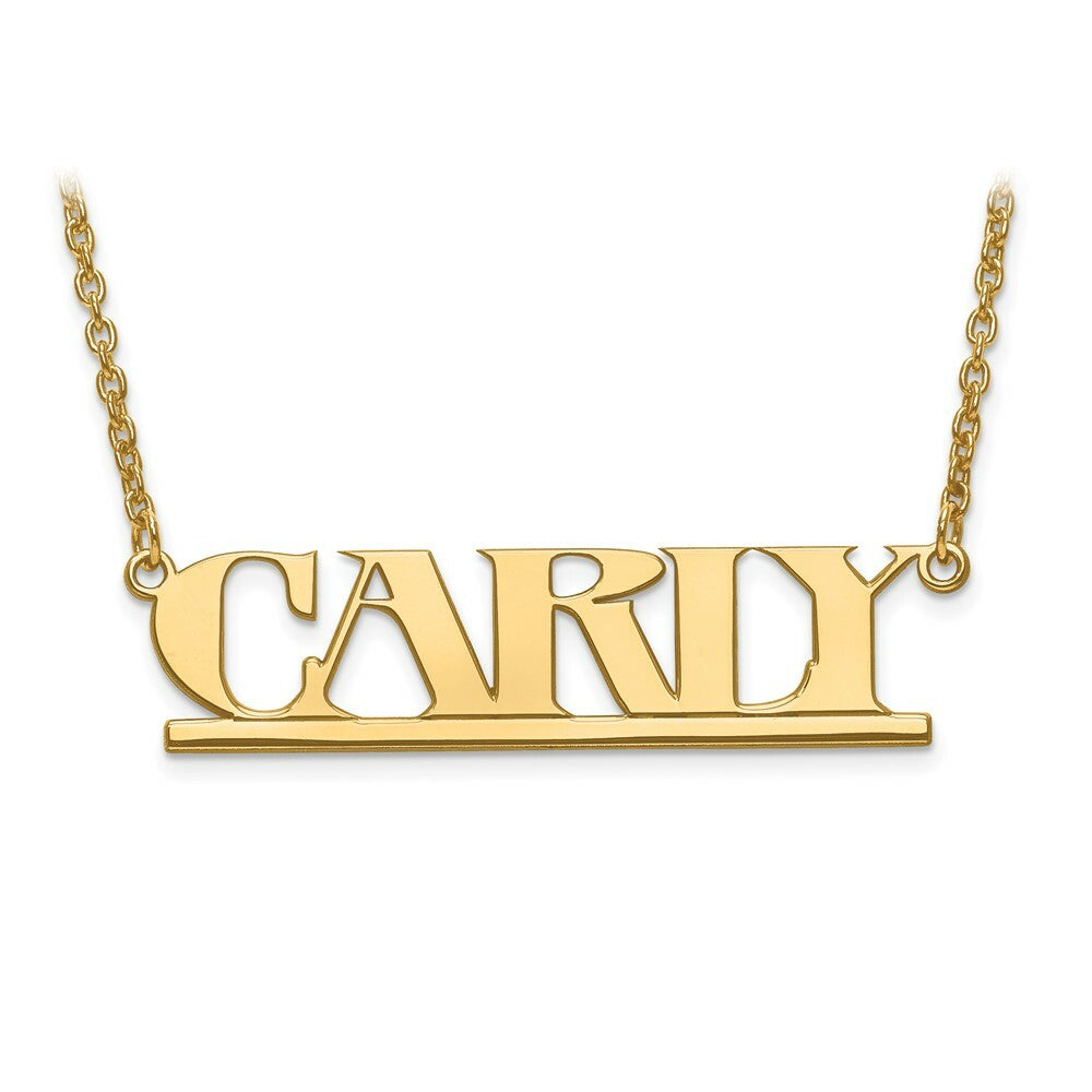 Roy Rose Jewelry Custom Made Personalized Name All Caps Uppercase Necklace Pendant, size 1.70" inches, in 10K Yellow Gold in Length Choice of 16", 18", or 20"