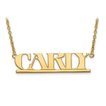 Load image into Gallery viewer, Roy Rose Jewelry Custom Made Personalized Name All Caps Uppercase Necklace Pendant, size 1.70" inches, in 10K Yellow Gold in Length Choice of 16", 18", or 20"
