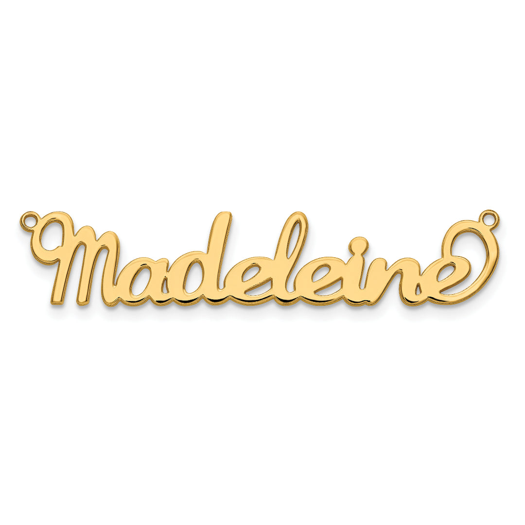 Roy Rose Jewelry Custom Made Personalized Fancy Script Name Necklace Pendant, size 1.75" inches, in 10K Yellow Gold in Length Choice of 16", 18", or 20"