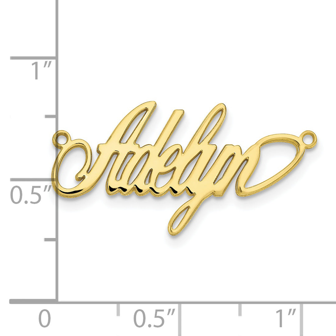 Roy Rose Jewelry Custom Made Personalized Fancy Script Name Necklace Pendant, size 1.75" inches, in 10K Yellow Gold in Length Choice of 16", 18", or 20"