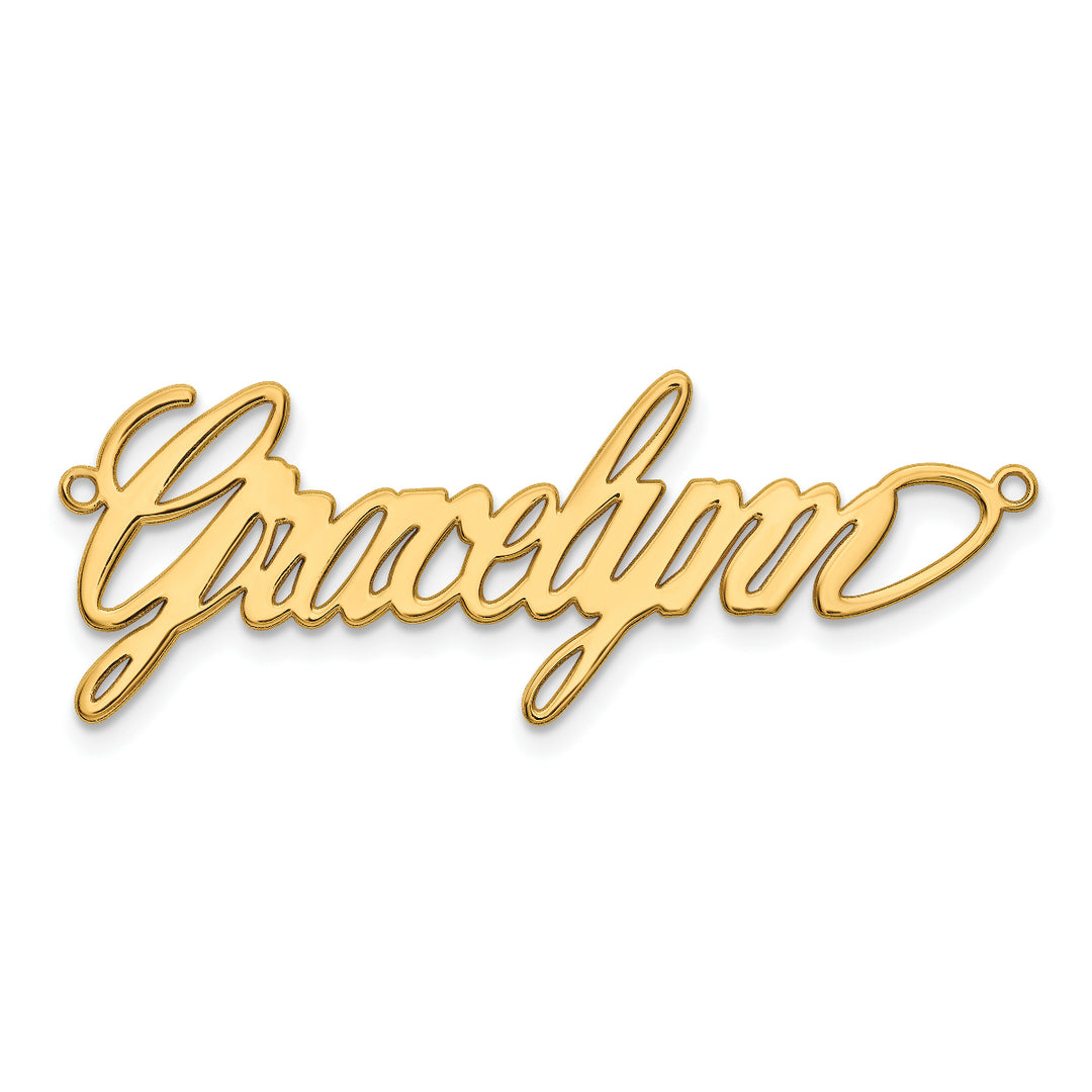 Roy Rose Jewelry Custom Made Personalized Fancy Script Name Necklace Pendant, size 1.75" inches, in 10K Yellow Gold in Length Choice of 16", 18", or 20"