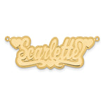 Load image into Gallery viewer, Roy Rose Jewelry Custom Made Personalized Name Necklace Pendant Cursive with 2 Hearts, size 1.1" inches, in 10K Yellow Gold in Length Choice of 16", 18", or 20"
